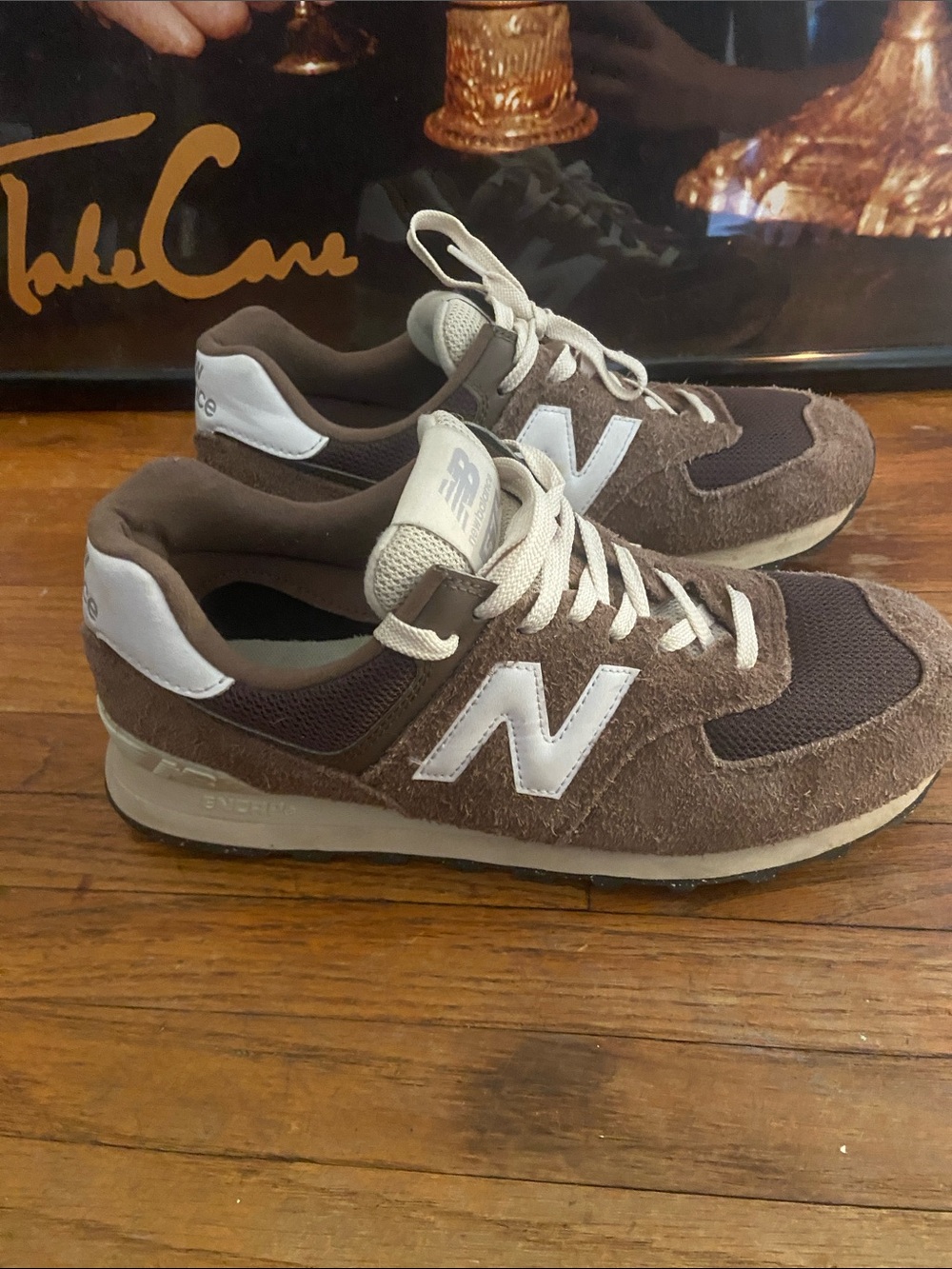 New Balance Men's Brown & White Suede Mesh Sneakers